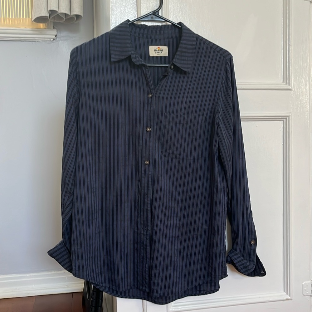 Marine Layer button up navy and blue stripe